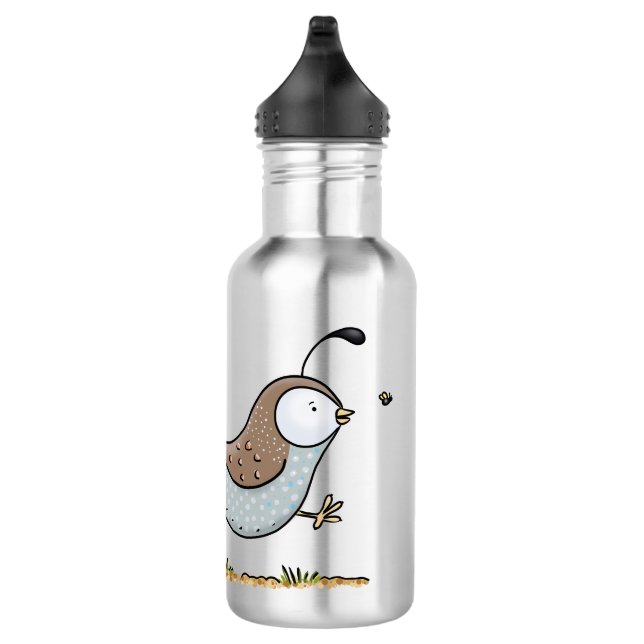 Cute happy californian quail cartoon illustration 532 ml water bottle (Right)