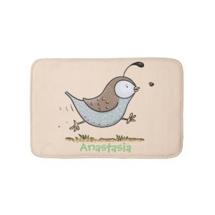 Cute happy californian quail cartoon illustration bath mat