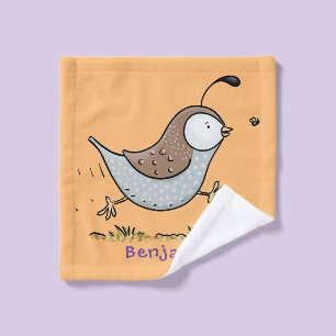 Cute happy californian quail cartoon illustration bath towel set
