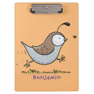 Cute happy californian quail cartoon illustration clipboard