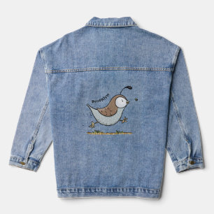 Cute happy californian quail cartoon illustration denim jacket