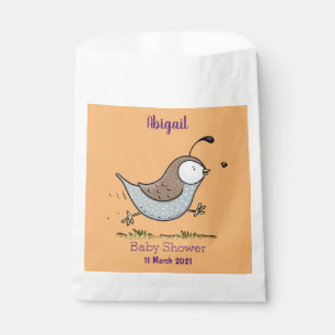Cute happy californian quail cartoon illustration favour bags