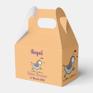 Cute happy californian quail cartoon illustration favour box