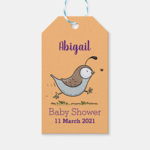 Cute happy californian quail cartoon illustration gift tags