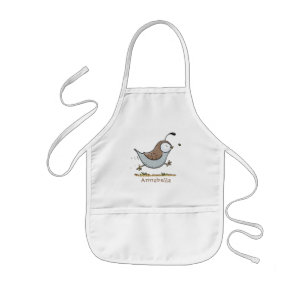 Cute happy californian quail cartoon illustration kids apron