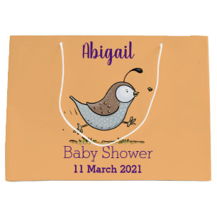 Cute happy californian quail cartoon illustration large gift bag
