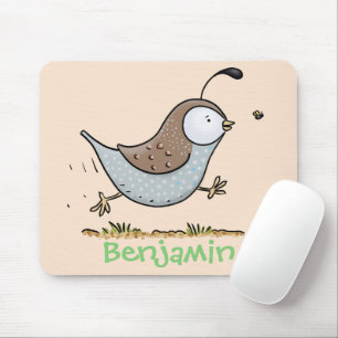 Cute happy californian quail cartoon illustration mouse pad