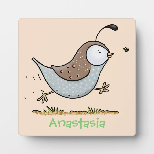 Cute happy californian quail cartoon illustration plaque (Front)