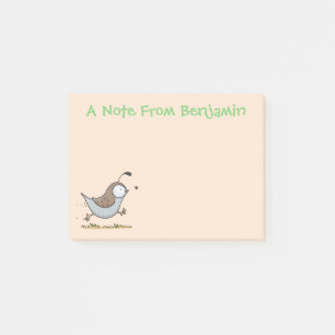Cute happy californian quail cartoon illustration post-it notes