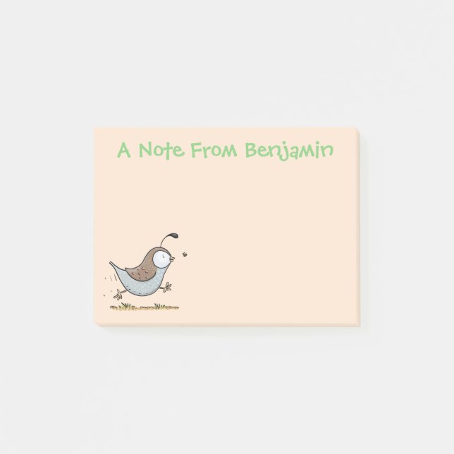 Cute happy californian quail cartoon illustration post-it notes (Front)