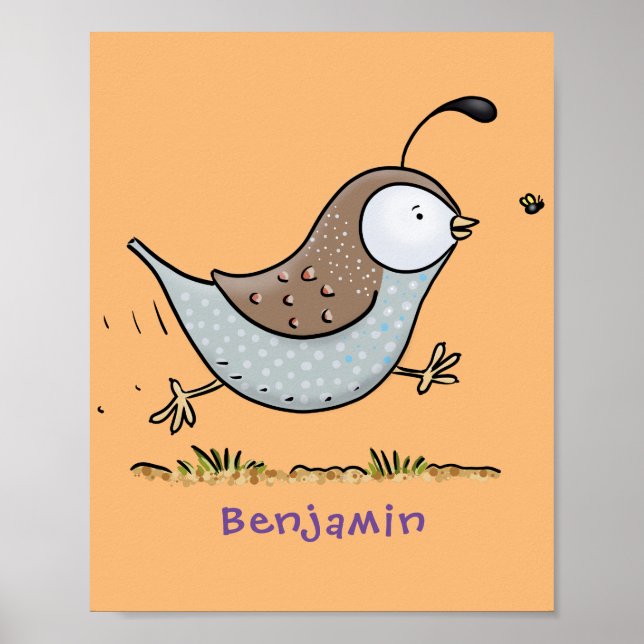 Cute happy californian quail cartoon illustration poster (Front)