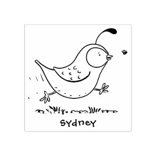Cute happy californian quail cartoon illustration rubber stamp