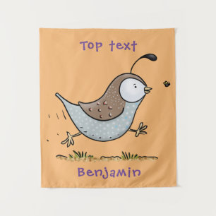Cute happy californian quail cartoon illustration  tapestry