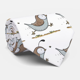 Cute happy californian quail cartoon illustration tie
