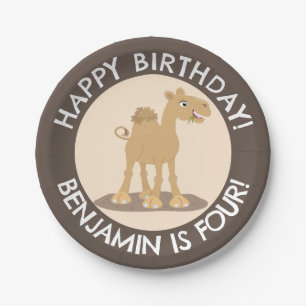 Cute happy camel personalised birthday cartoon paper plate