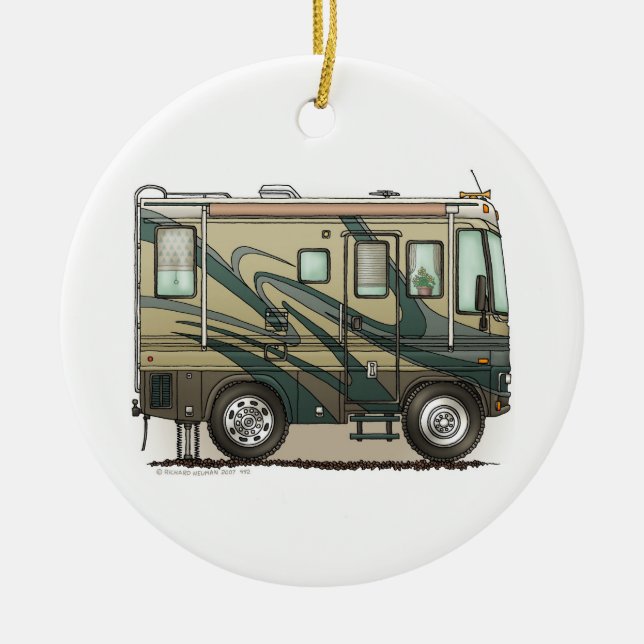 Cute Happy Camper Big RV Coach Motorhome Ceramic Tree Decoration (Front)