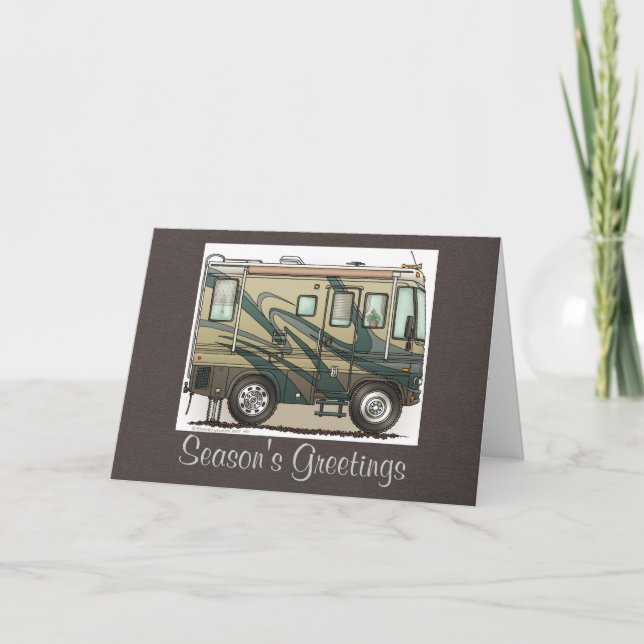 Cute Happy Camper Big RV Coach Motorhome Holiday Card (Front)