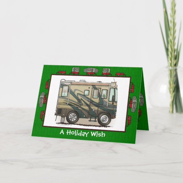 Cute Happy Camper Big RV Coach Motorhome Holiday Card (Front)
