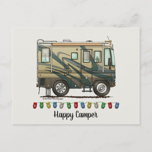 Cute Happy Camper Big RV Coach Motorhome Postcard (Front)