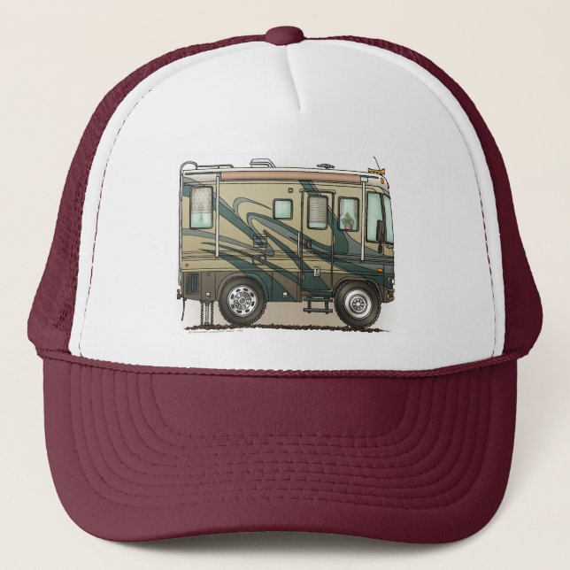 Cute Happy Camper Big RV Coach Motorhome Trucker Hat (Front)