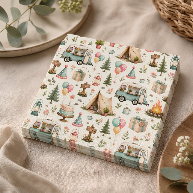 Cute Happy Camper Birthday Party Pattern Napkin (Creator Uploaded)
