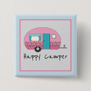 Cute Happy Camper Pink RV   15 Cm Square Badge