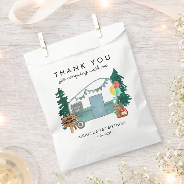 Cute Happy Camper Van Trees Camping 1st Birthday Favour Bags (Clipped)