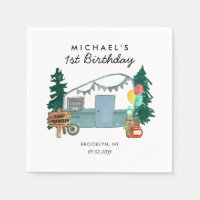 Cute Happy Camper Van Trees Camping 1st Birthday