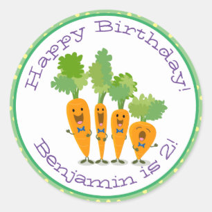 Cute happy carrots cartoon illustration classic round sticker