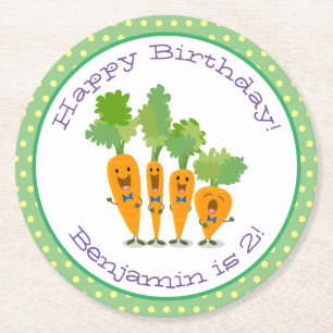 Cute happy carrots cartoon illustration round paper coaster