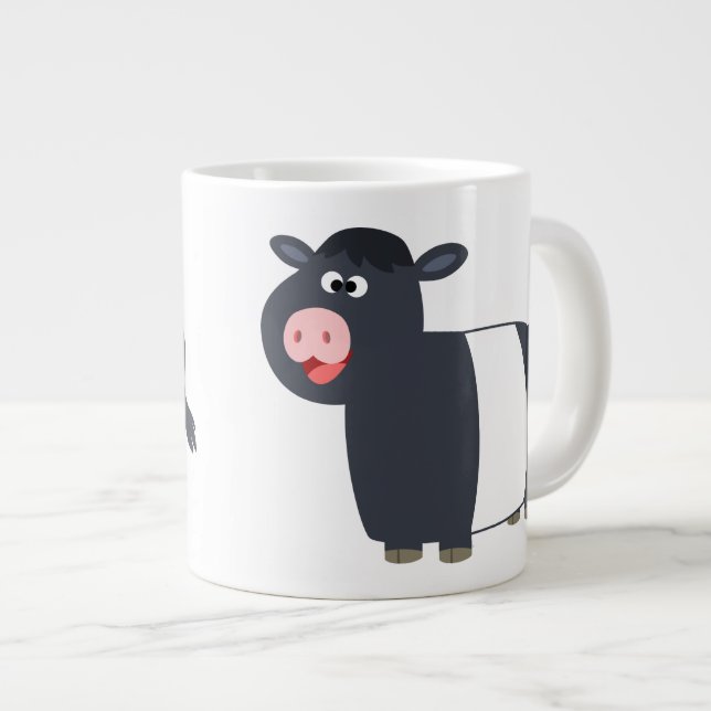 Cute Happy Cartoon Belted Galloway Cow Jumbo Mug (Front Right)