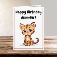 Cute Happy Cartoon Bengal Cat Kitten Name Birthday