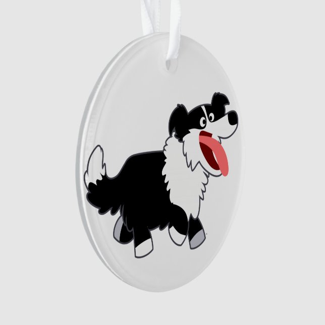 Cute Happy Cartoon Border Collie Acrylic Ornament (Front)