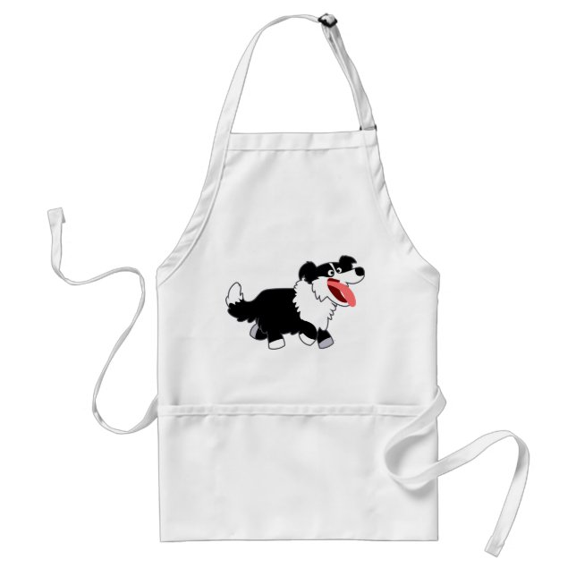 Cute Happy Cartoon Border Collie Apron (Front)