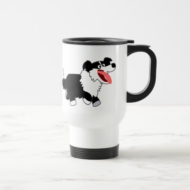 Cute Happy Cartoon Border Collie Commuter Mug (Right)
