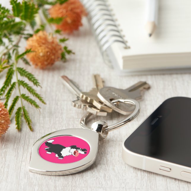 Cute Happy Cartoon Border Collie Metal Keychain (Side)