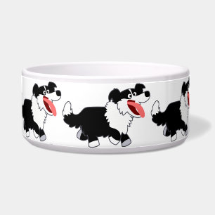 Cute Happy Cartoon Border Collie Pet Bowl
