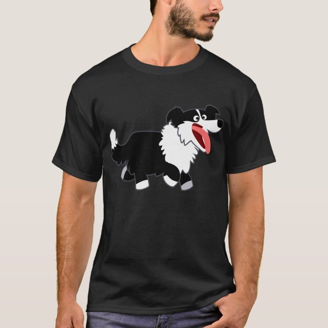 Cute Happy Cartoon Border Collie T-Shirt (Front)