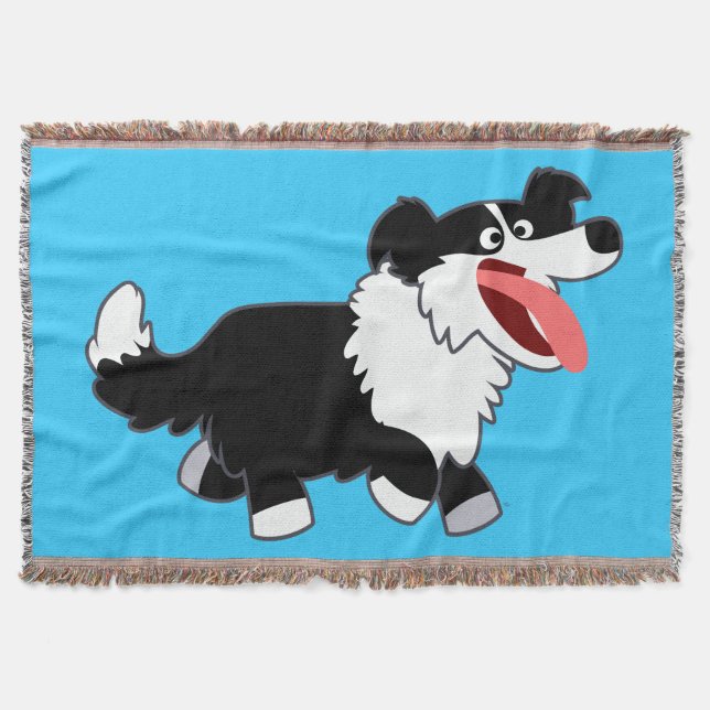 Cute Happy Cartoon Border Collie Throw Blanket (Front)