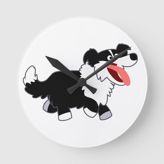 Cute Happy Cartoon Border Collie Wall Clock (Front)
