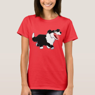 Cute Happy Cartoon Border Collie Women T-Shirt