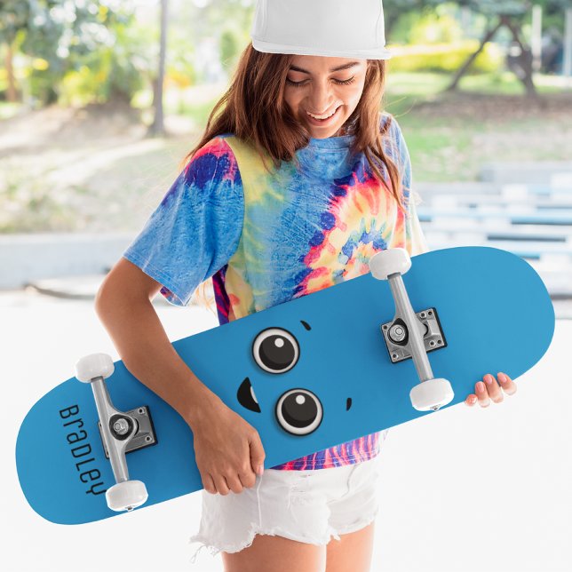Cute Happy Cartoon Face Custom Personalised Name Skateboard (Creator Uploaded)