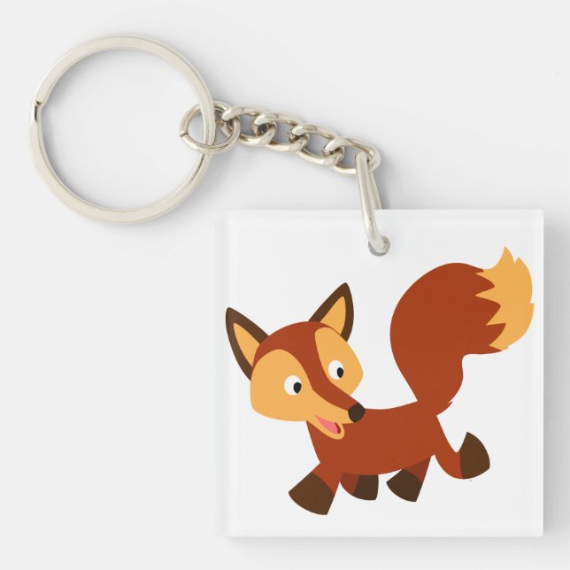 Cute Happy Cartoon Fox Acrylic Keychain (Front)
