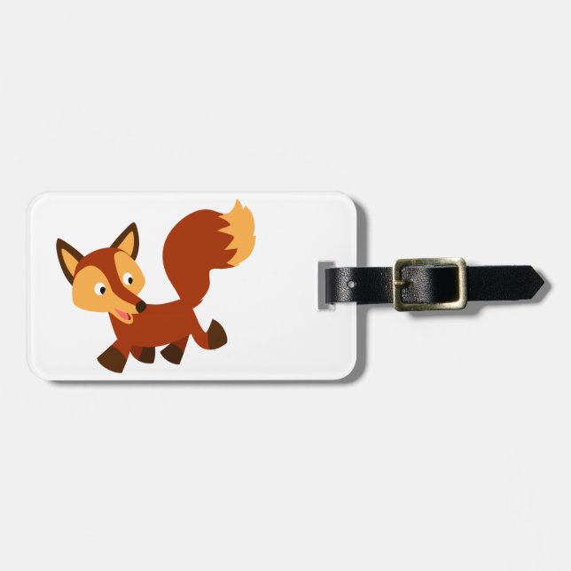 Cute Happy Cartoon Fox Luggage Tag (Front Horizontal)