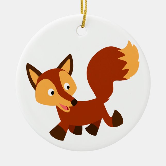 Cute Happy Cartoon Fox Ornament (Front)