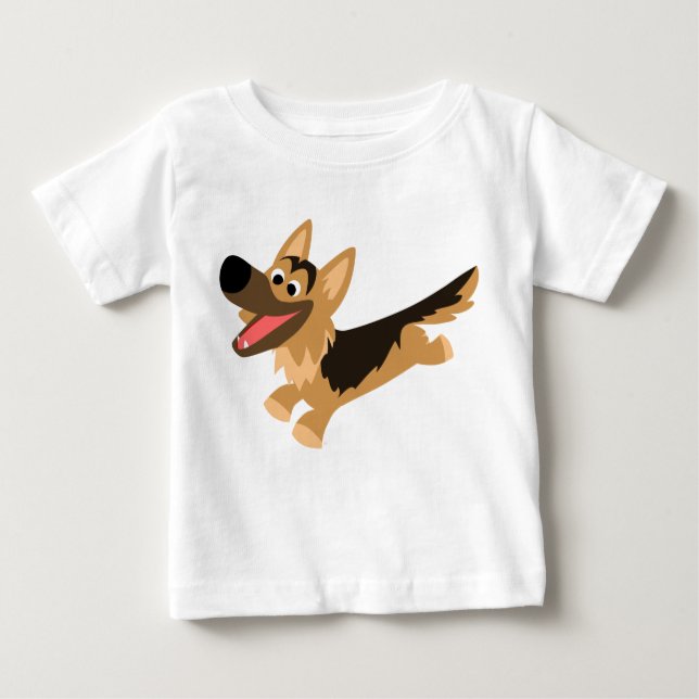 Cute Happy Cartoon German Shepherd Baby T-Shirt (Front)