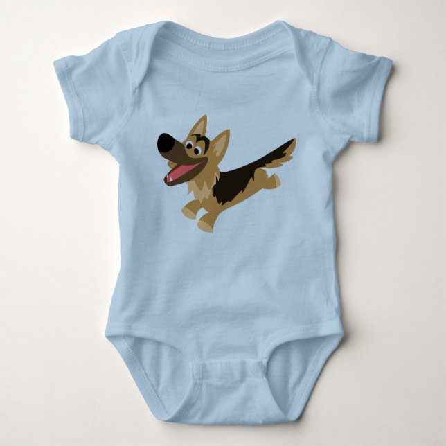 Cute Happy Cartoon German Shepherd Baby T-Shirt Bodysuit (Front)