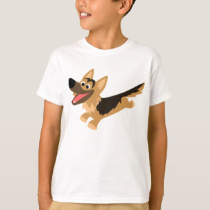 Cute Happy Cartoon German Shepherd Kids T-Shirt