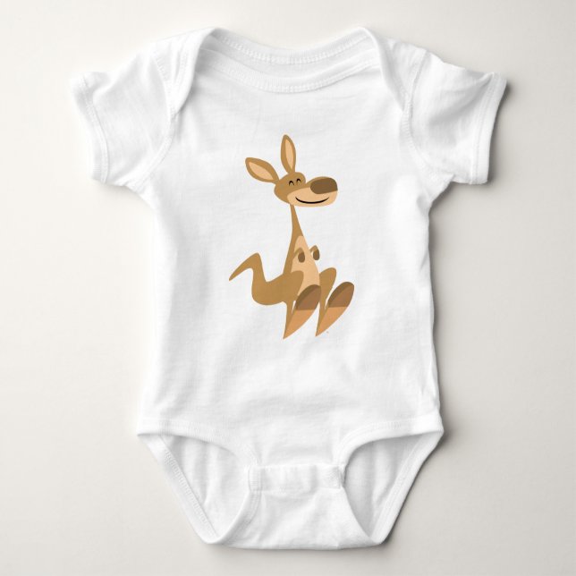 Cute Happy Cartoon Kangaroo  Baby Baby Bodysuit (Front)