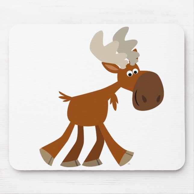 Cute Happy Cartoon Moose Mousepad (Front)
